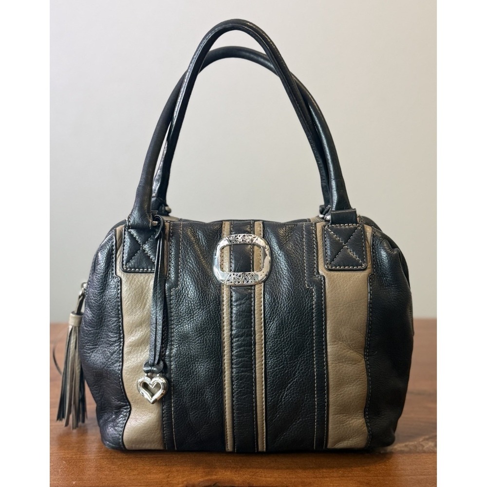 Vintage Y2K Brighton Stripped Patchwork Leather Bowler Shoulder Bag - Picture 5 of 9